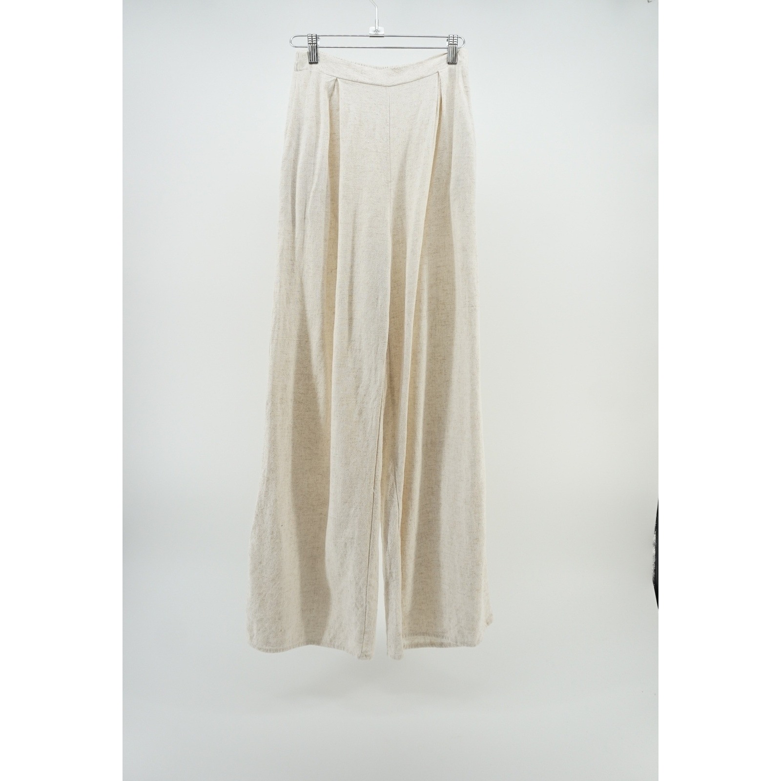 Linen Blend Wide Leg Trousers Relaxed Coastal Bohemian Flowy Oatmeal Beige Sz S